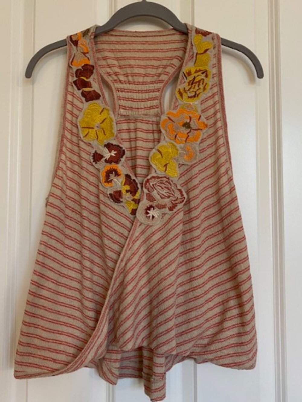 Free People Frida Faux Wrap Embroidered Top Terracotta Biege Floral XS